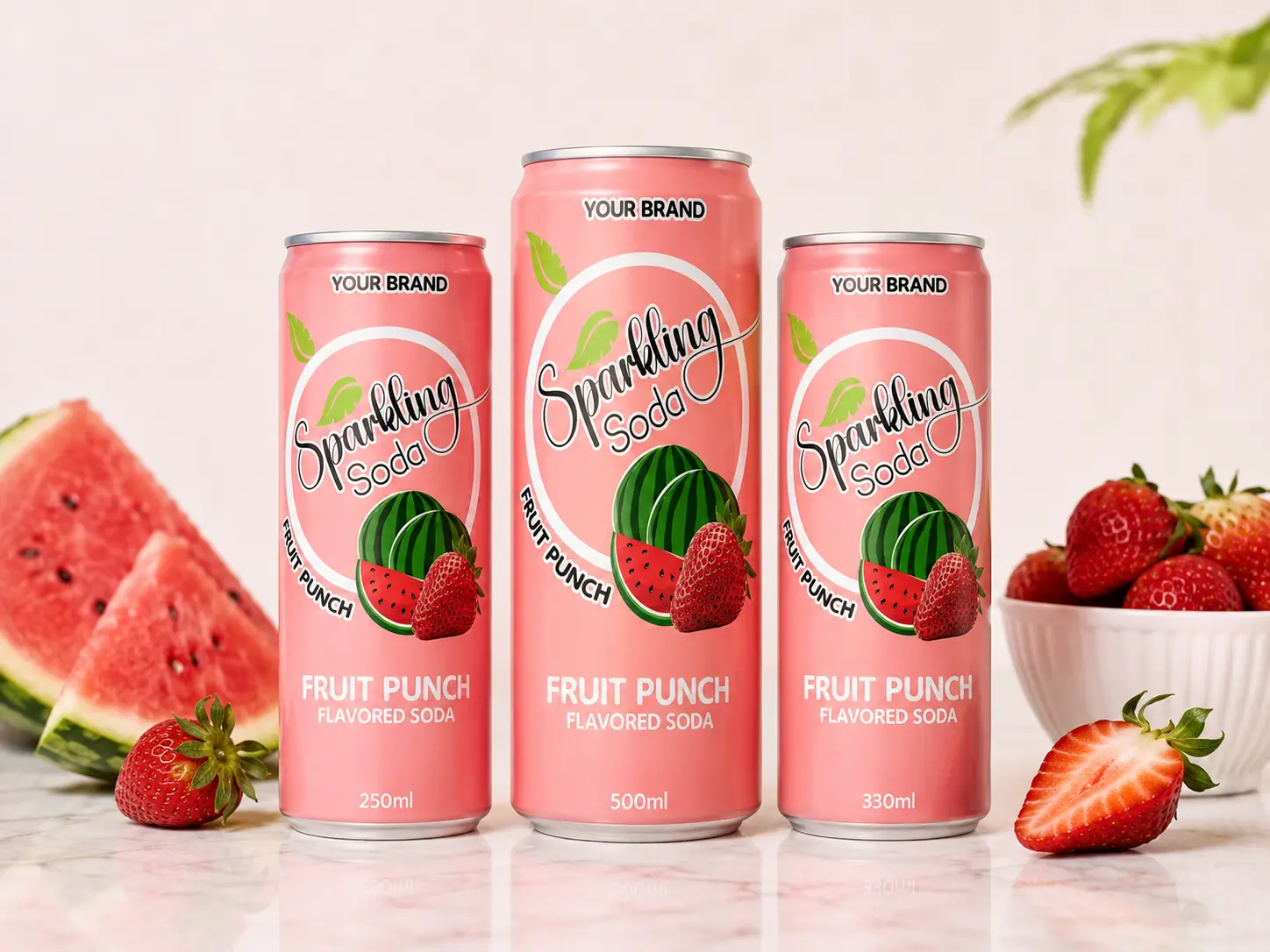 SPARKLING FLAVORED SODA Fruit Punch 250ml, 500ml and 330ml cans